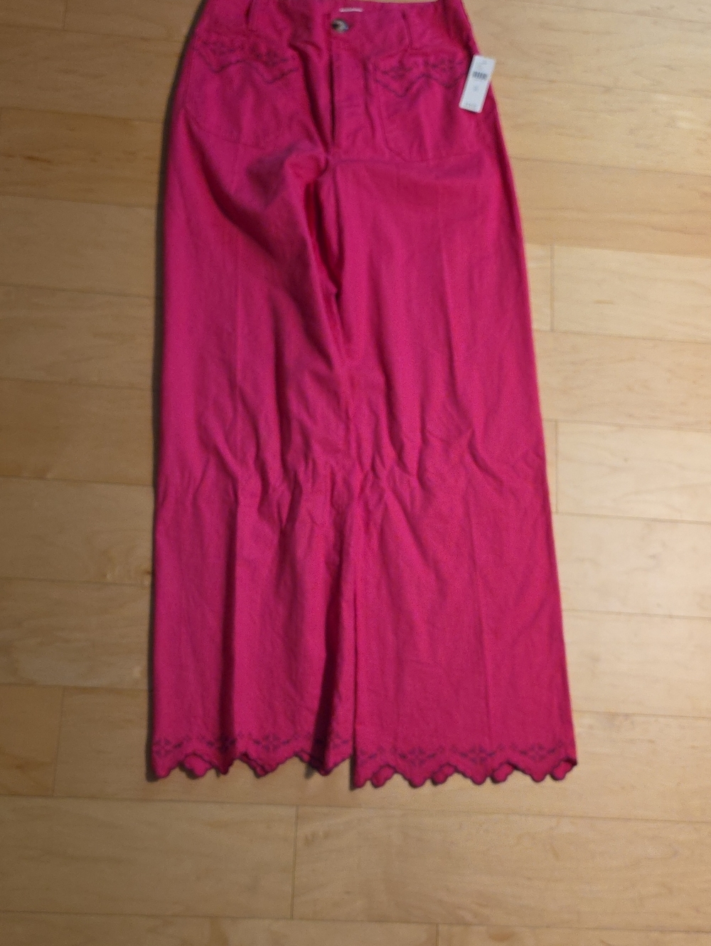 Maeve Hot Pink Wide-Leg Pants with Scalloped Hem